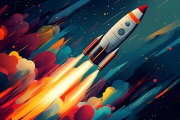 Wall Mural - Rocket Launch into Space.