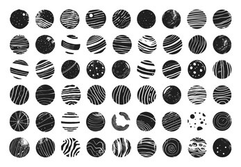 Wall Mural - graphic design elements circle shape linocut print style icons set circular patterns decorative moti
