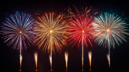 Aufkleber - Multicolored fireworks explode with dazzling lights and patterns