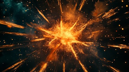 Aufkleber - Dynamic fireworks explosion with radiant trails and bursts
