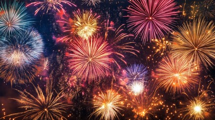 Aufkleber - Colorful fireworks scattering across the sky in brilliant patterns