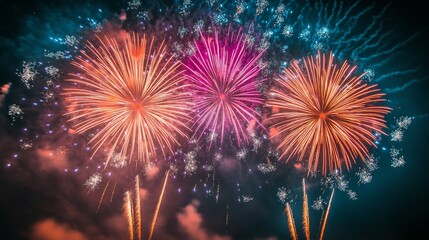 Aufkleber - Colorful fireworks scattering across the sky in brilliant patterns