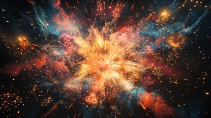 Aufkleber - Colorful fireworks scattering across the sky in brilliant patterns