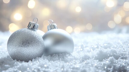 Wall Mural - Silver and White Christmas Ornaments