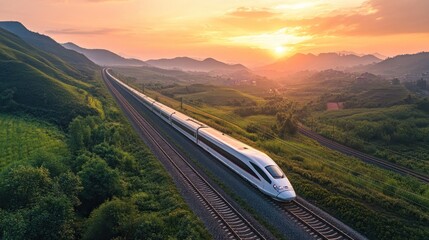 Poster - High-Speed Train at Sunset