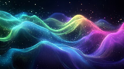 Wall Mural - abstract wavy background with vibrant colors and glowing particles