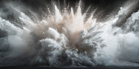 The dramatic explosion of white powder against an abstract background captures a moment of dynamic energy, providing a striking copy space image