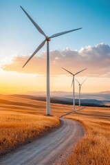 Wall Mural - Wind farms are established on rehabilitated mining land, showcasing the transformation of the environment through renewable energy and land restoration.