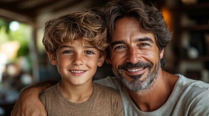 a man and a boy are smiling for the camera