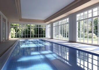 Wall Mural - Indoor Swimming Pool With Large Windows