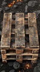 Wall Mural - Wooden Pallet On Coal Surface