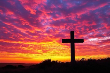 Wall Mural - Cross on a Sunset Sky