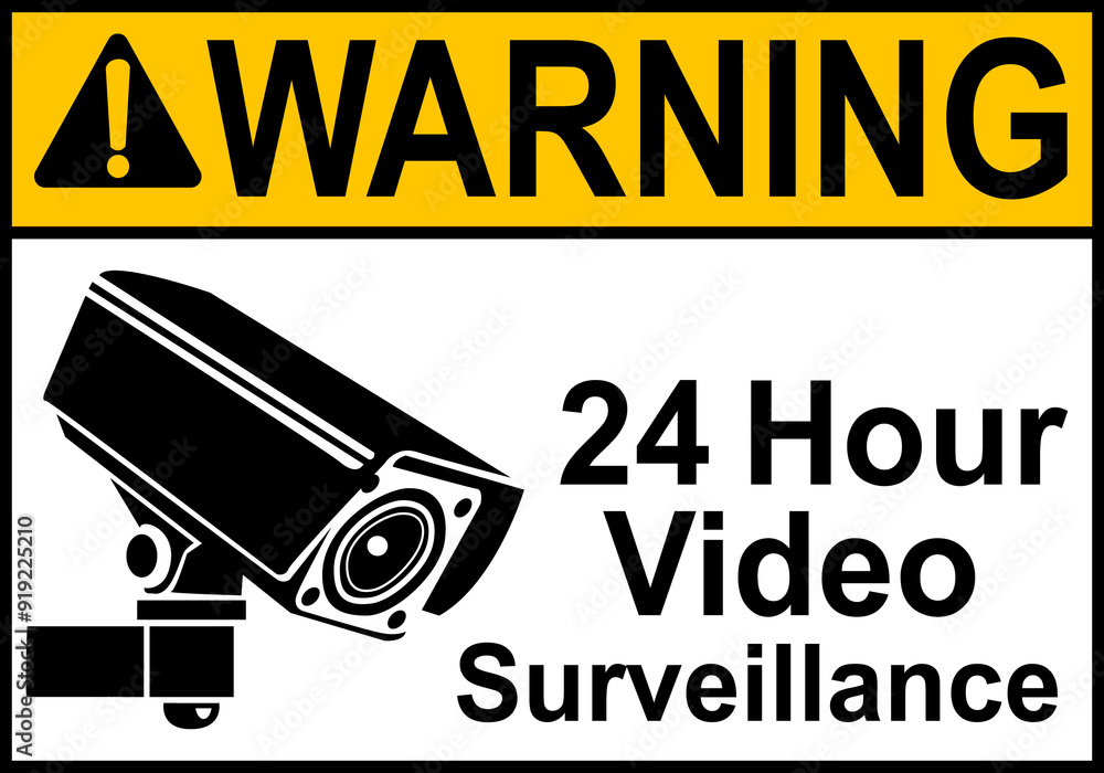CCTV sign. Video camera sign. Area under 24 hour video surveillance ...