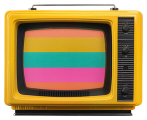 Canvas Print - PNG Vintage yellow television with colorful screen