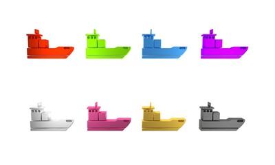 Poster - Colorful Cargo ship icon isolated on white background. Minimalism concept. 3D render illustration