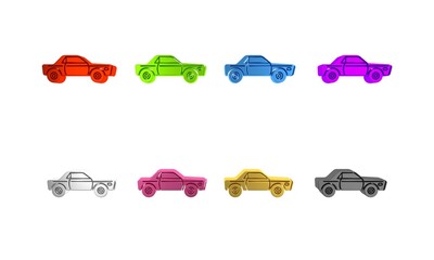 Poster - Colorful Sedan car icon isolated on white background. Minimalism concept. 3D render illustration