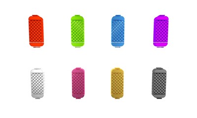 Wall Mural - Colorful Stereo speaker icon isolated on white background. Sound system speakers. Music icon. Musical column speaker bass equipment. Minimalism concept. 3D render illustration