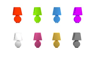 Wall Mural - Colorful Table lamp icon isolated on white background. Minimalism concept. 3D render illustration