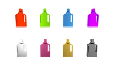 Canvas Print - Colorful Plastic bottle for liquid laundry detergent, bleach, dishwashing liquid or another cleaning agent icon isolated on white background. Minimalism concept. 3D render illustration