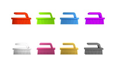 Canvas Print - Colorful Brush for cleaning icon isolated on white background. Minimalism concept. 3D render illustration