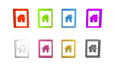 Poster - Colorful Tablet and smart home icon isolated on white background. Remote control. Minimalism concept. 3D render illustration