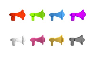 Sticker - Colorful Megaphone icon isolated on white background. Loud speach alert concept. Bullhorn for Mouthpiece scream promotion. Minimalism concept. 3D render illustration