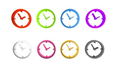 Poster - Colorful Clock icon isolated on white background. Time symbol. Minimalism concept. 3D render illustration