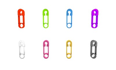 Poster - Colorful Classic closed steel safety pin icon isolated on white background. Minimalism concept. 3D render illustration