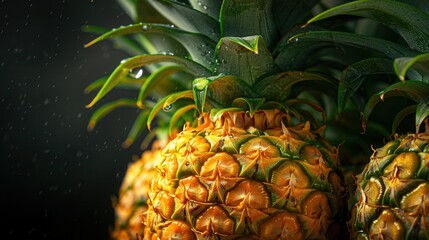 Macro closeup view of fresh pineapple