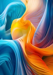 Poster - Abstract Art with Curvy Layers of Blue Yellow and Orange Colors