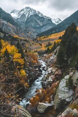 Sticker - Mountain Creek in the Fall with Yellow Trees