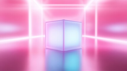 Wall Mural - a cube is lit up in a pink room