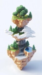 Canvas Print - Floating Island with Trees and Clouds 3D Illustration