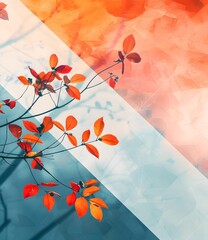 Canvas Print - Autumn Leaves on Blue and Orange Background