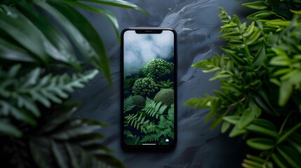 Green Landscape Phone Screen  On Table