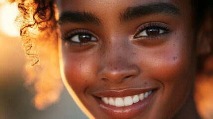 Wall Mural - A woman with brown hair and a smile on her face