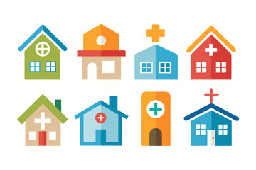 Sticker - Home quarantine flat color icons in round shape vector design