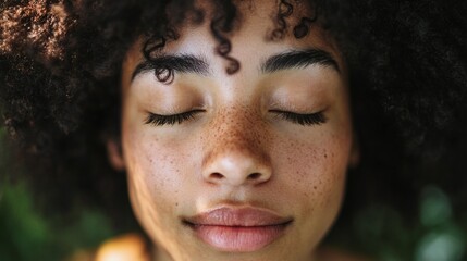 Wall Mural - A woman with dark hair and a dark skinned face is looking at the camera