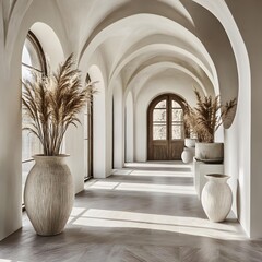 Wall Mural - White Hallway with Arched Ceilings and Large Vases