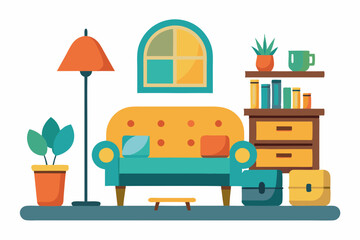 Sticker - Living room with furniture cozy interior with sofa