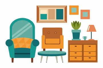 Sticker - Living room with furniture cozy interior with sofa