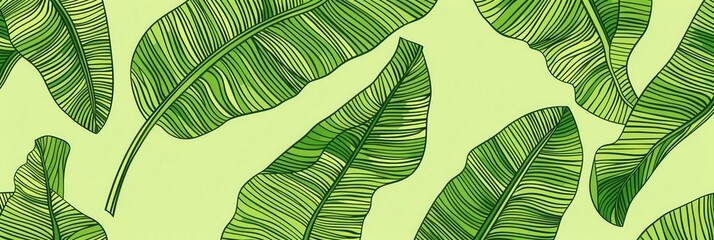 Seamless pattern background of fresh banana plant leaf