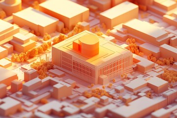 Poster - Minimalist 3D Cityscape with Buildings and Trees