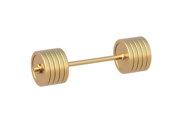 Golden barbell isolated on white background. 3d render