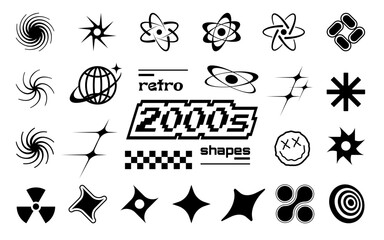 Wall Mural - trendy set of y2k elements for graphic design. geometric brutalshapes, retro graphic elements. stars