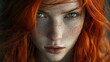 © FryArt - Young woman with striking red hair and green eyes standing in soft natural light