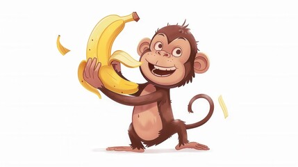 Cute cartoon character monkey and banana fruit