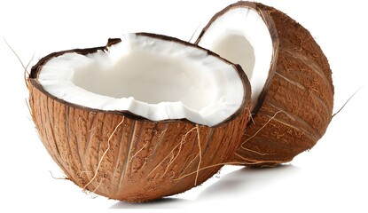 Sticker - Coconut cut in half on a white background