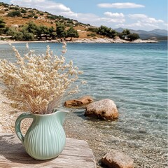 Poster - Sea Coast Flowers In A Pitcher