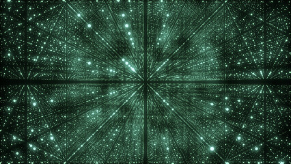 Futuristic backdrop. Network connection structure cyberspace with moving particles in the galaxy. Big data visualization. Abstract cyber security background. 3D rendering.